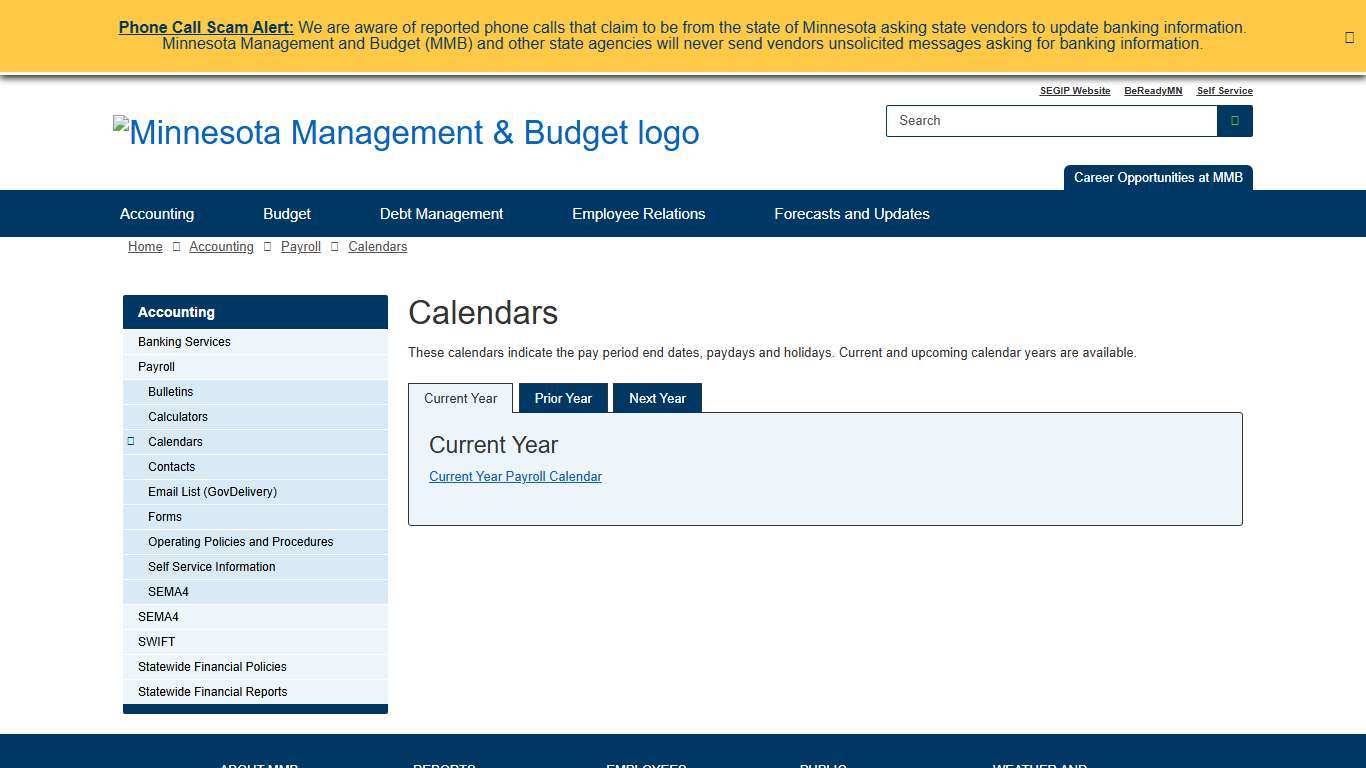 Calendars / Minnesota Management and Budget (MMB)