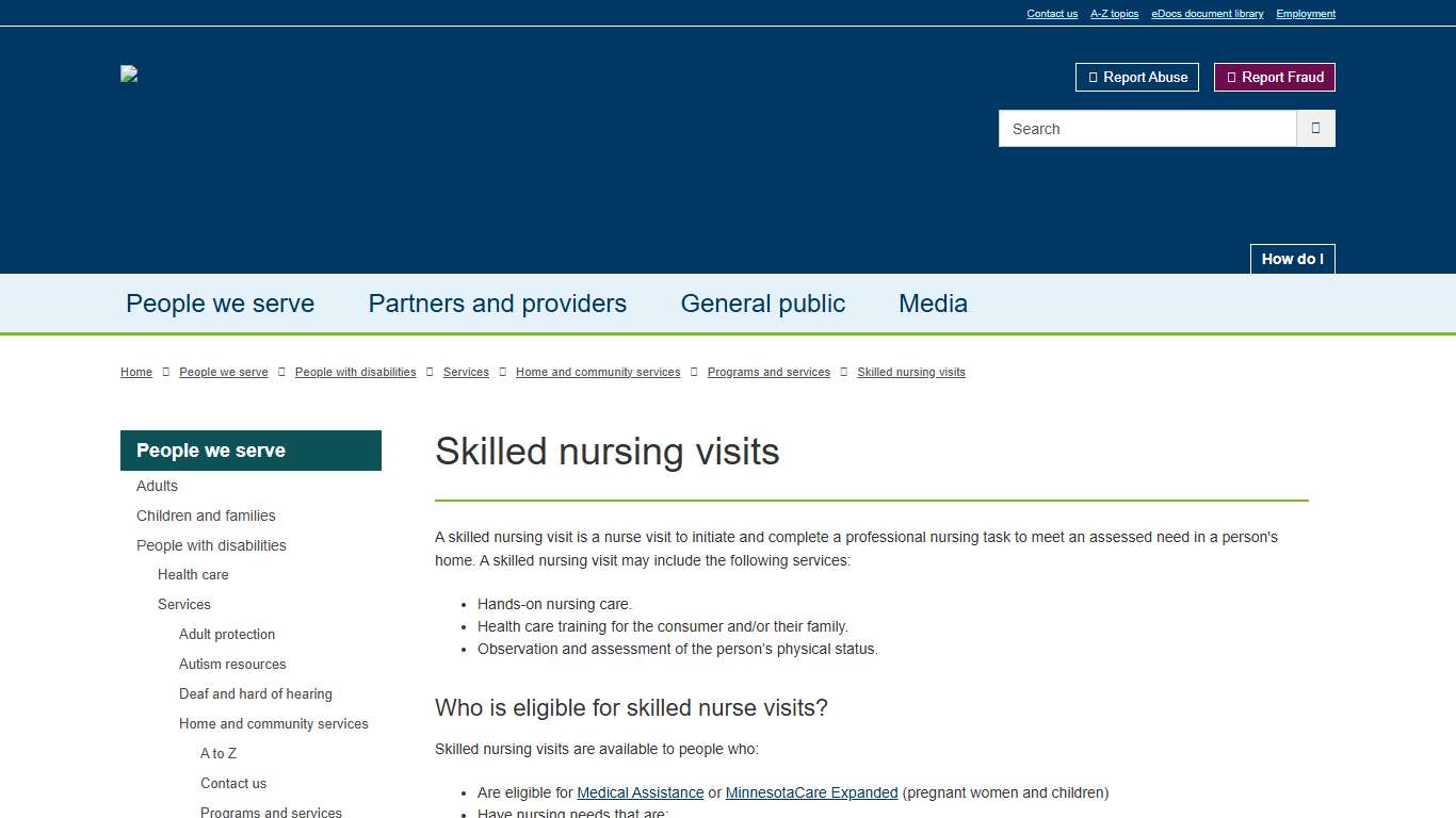 Skilled nursing visits / Minnesota Department of Human Services